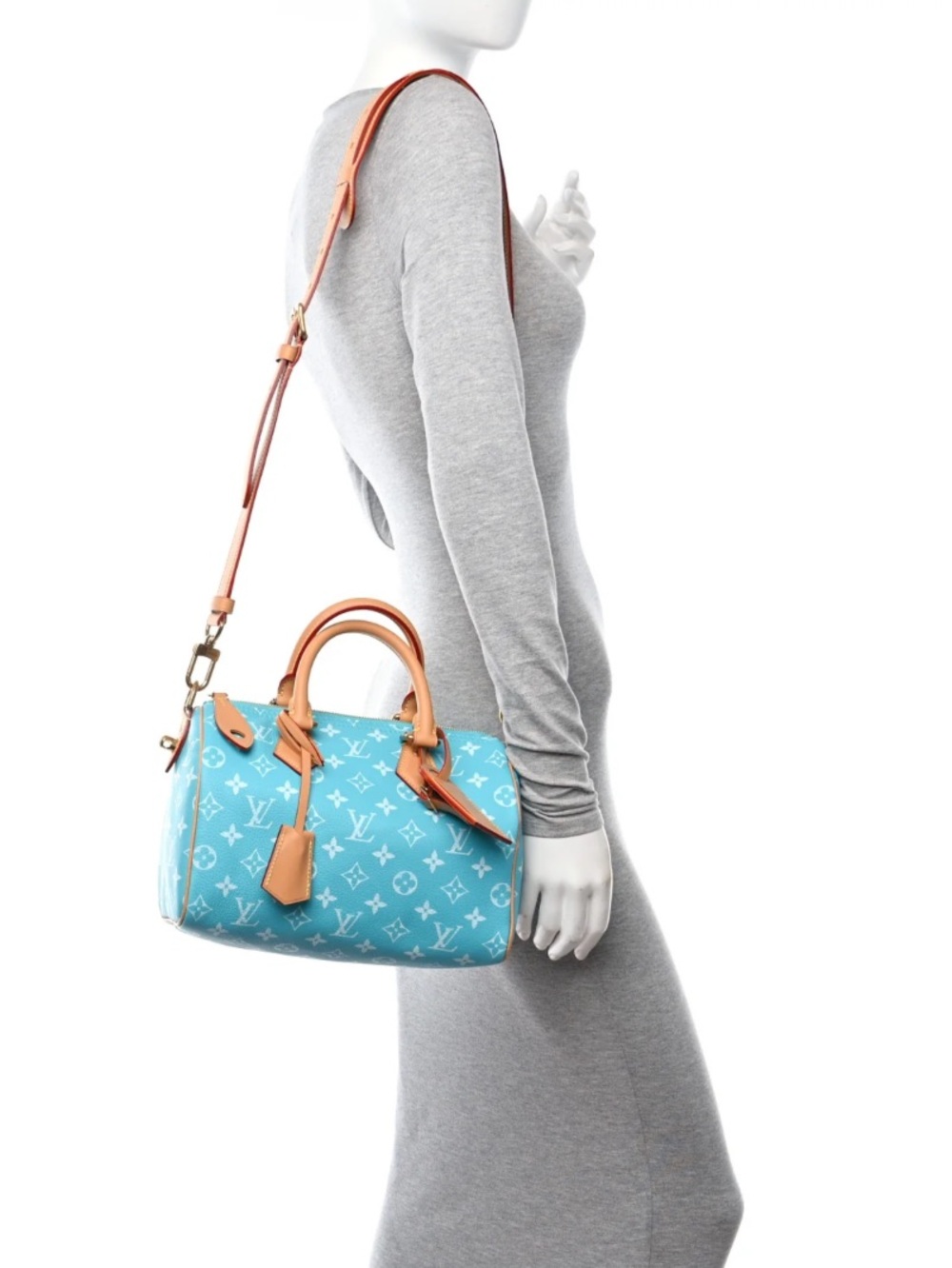 Louis. Vuitton. Speedy 25 Turquoise Blue White Monogram P9. Bag Purse